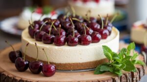 Easy Cherry Cheesecake with a creamy no-bake filling, vibrant cherry topping, and a buttery graham cracker crust