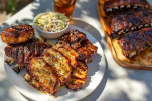 outdoor_barbecue_scene_featuring_a_plate_of_BBQ_